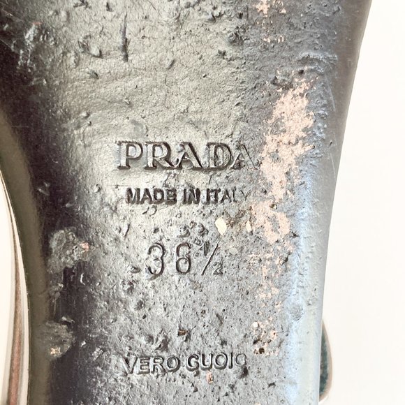 Prada Metallic Mini Wedge Closed Toe Strappy Sandals, Size 36.5 Womens - Picture 9 of 13